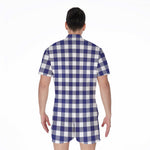 Navy And White Buffalo Check Print Men's Rompers