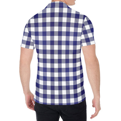 Navy And White Buffalo Check Print Men's Shirt