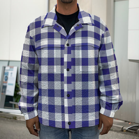 Navy And White Buffalo Check Print Men's Shirt Jacket