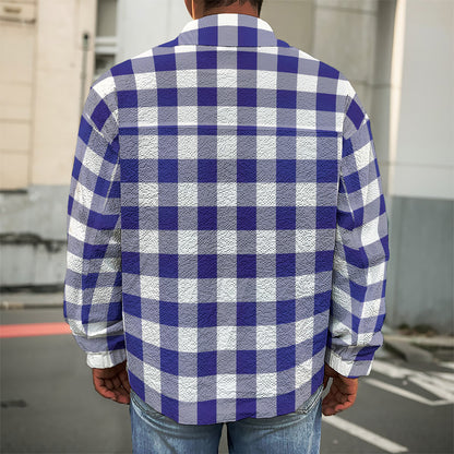 Navy And White Buffalo Check Print Men's Shirt Jacket