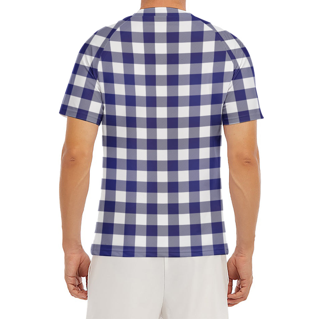 Navy And White Buffalo Check Print Men's Short Sleeve Rash Guard