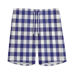 Navy And White Buffalo Check Print Men's Sports Shorts