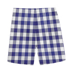 Navy And White Buffalo Check Print Men's Sports Shorts