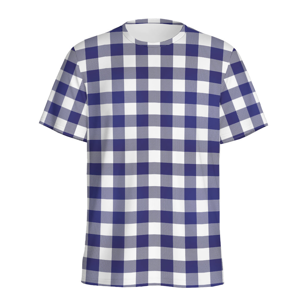Navy And White Buffalo Check Print Men's Sports T-Shirt