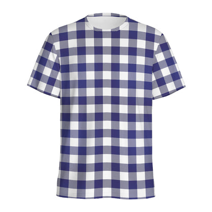 Navy And White Buffalo Check Print Men's Sports T-Shirt