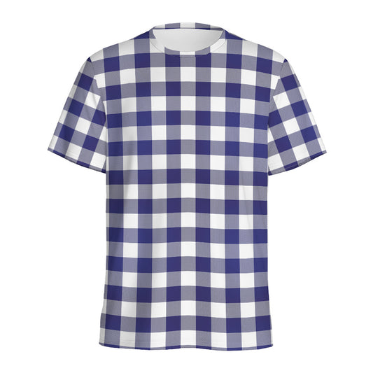Navy And White Buffalo Check Print Men's Sports T-Shirt