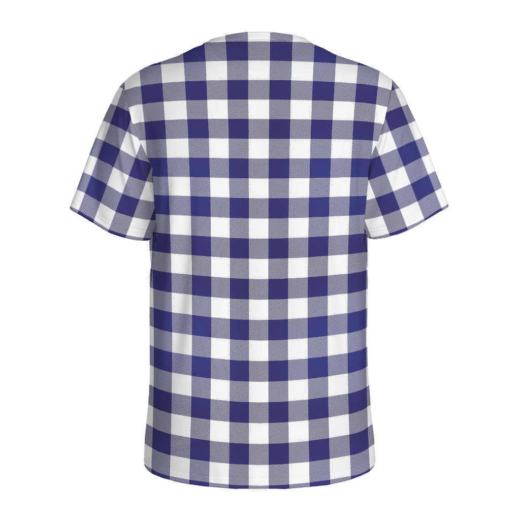 Navy And White Buffalo Check Print Men's Sports T-Shirt