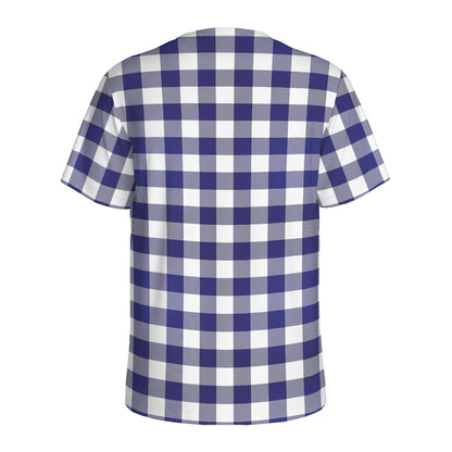 Navy And White Buffalo Check Print Men's Sports T-Shirt