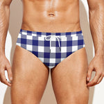 Navy And White Buffalo Check Print Men's Swim Briefs