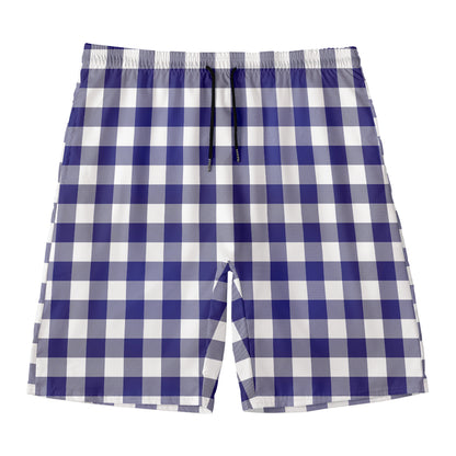 Navy And White Buffalo Check Print Men's Swim Trunks