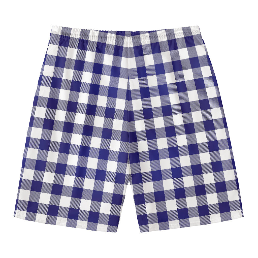Navy And White Buffalo Check Print Men's Swim Trunks