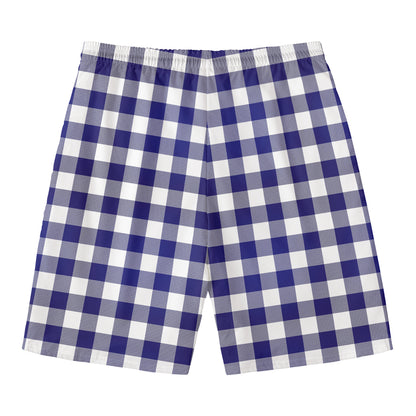 Navy And White Buffalo Check Print Men's Swim Trunks