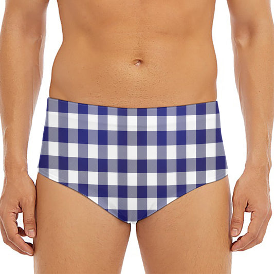 Navy And White Buffalo Check Print Men's Triangle Swim Briefs