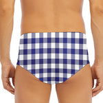 Navy And White Buffalo Check Print Men's Triangle Swim Briefs