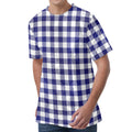Navy And White Buffalo Check Print Men's Velvet T-Shirt