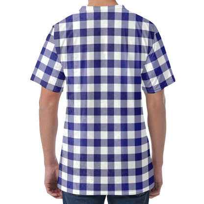 Navy And White Buffalo Check Print Men's Velvet T-Shirt