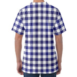 Navy And White Buffalo Check Print Men's Velvet T-Shirt
