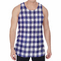 Navy And White Buffalo Check Print Men's Velvet Tank Top