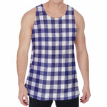 Navy And White Buffalo Check Print Men's Velvet Tank Top