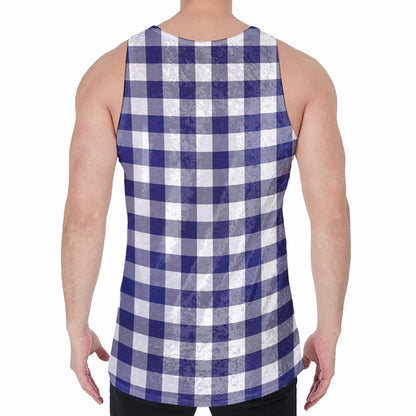 Navy And White Buffalo Check Print Men's Velvet Tank Top