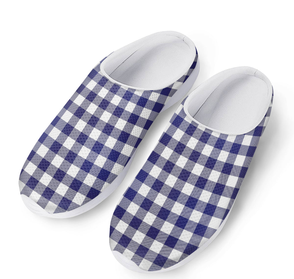 Navy And White Buffalo Check Print Mesh Casual Shoes
