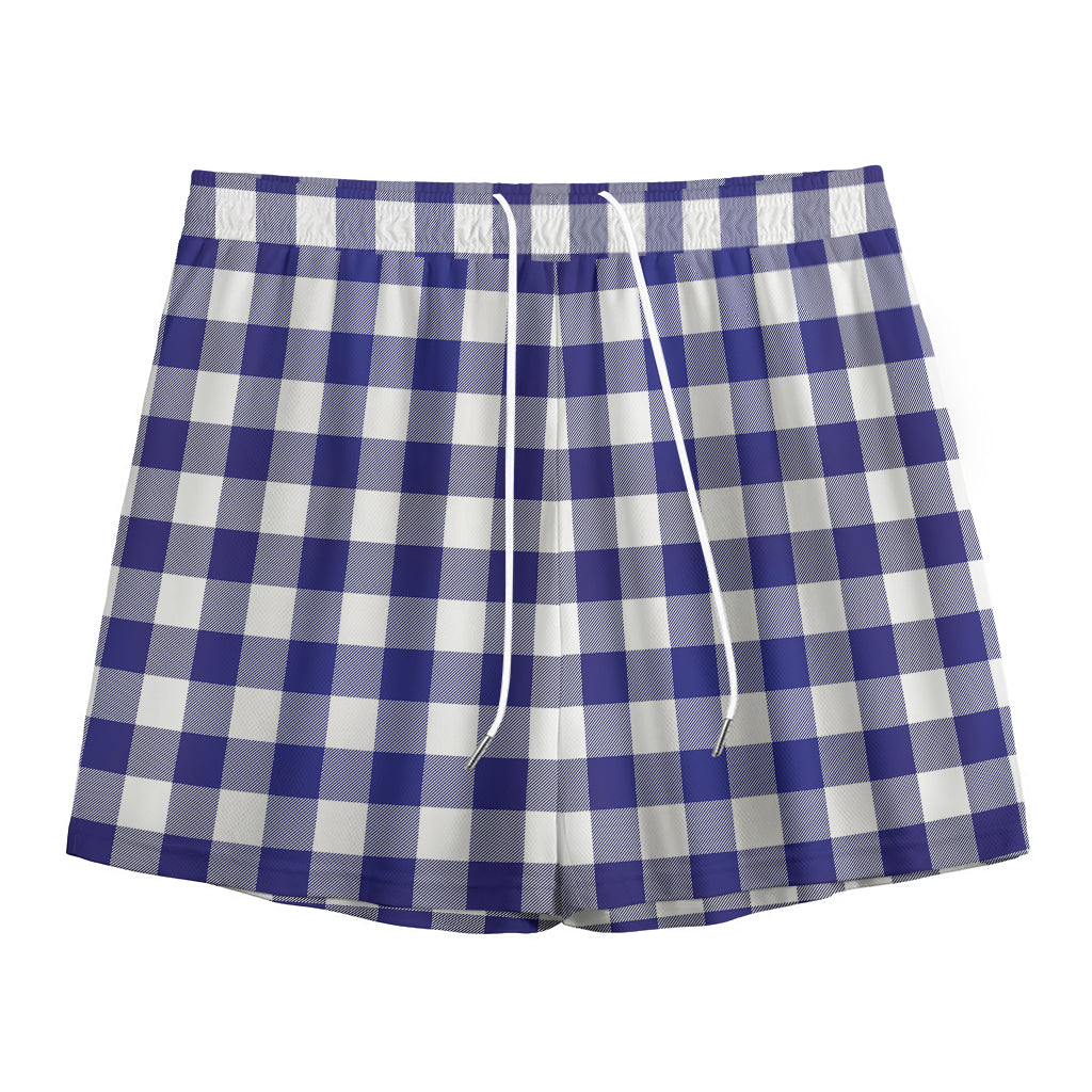 Navy And White Buffalo Check Print Mesh Shorts