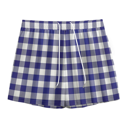 Navy And White Buffalo Check Print Mesh Shorts