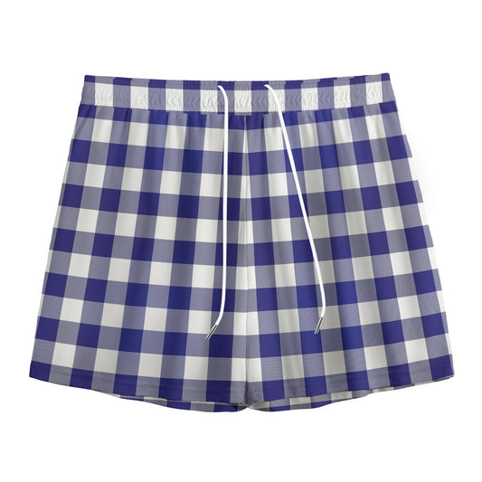 Navy And White Buffalo Check Print Mesh Shorts