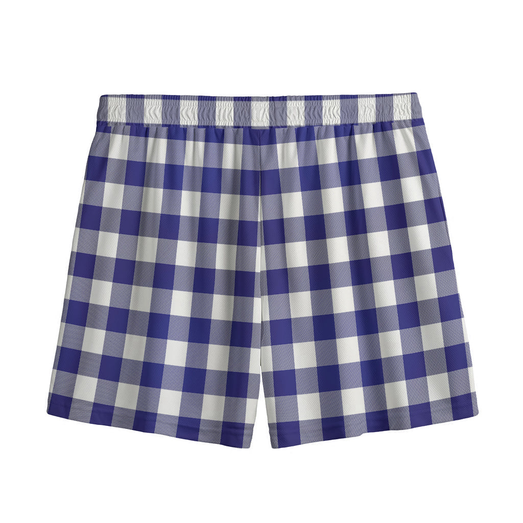 Navy And White Buffalo Check Print Mesh Shorts