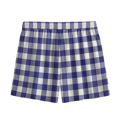 Navy And White Buffalo Check Print Mesh Shorts