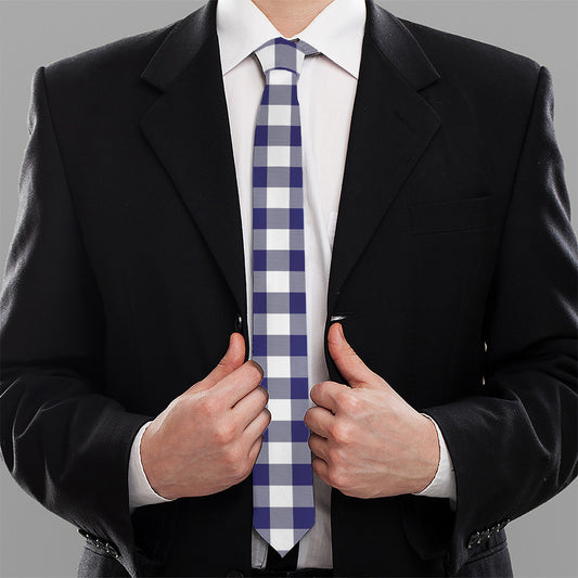 Navy And White Buffalo Check Print Necktie