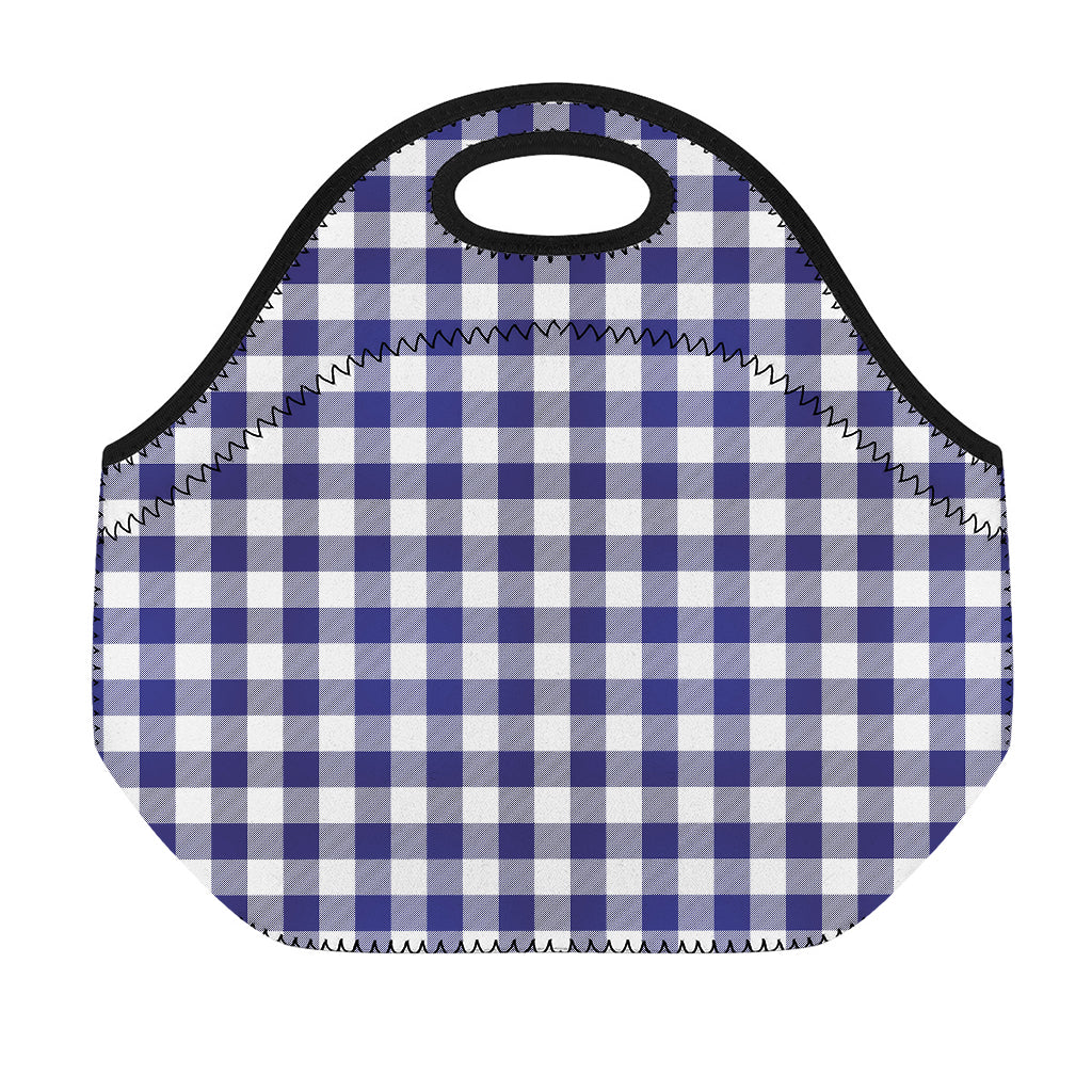 Navy And White Buffalo Check Print Neoprene Lunch Bag