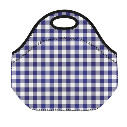 Navy And White Buffalo Check Print Neoprene Lunch Bag