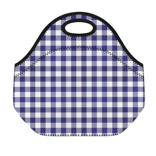 Navy And White Buffalo Check Print Neoprene Lunch Bag