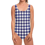 Navy And White Buffalo Check Print One Piece Swimsuit