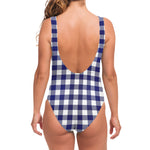 Navy And White Buffalo Check Print One Piece Swimsuit