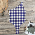 Navy And White Buffalo Check Print One Shoulder Bodysuit