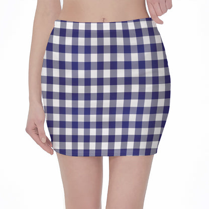 Navy And White Buffalo Check Print Pencil Mini Skirt