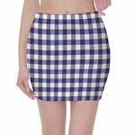 Navy And White Buffalo Check Print Pencil Mini Skirt