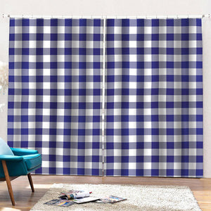 Navy And White Buffalo Check Print Pencil Pleat Curtains