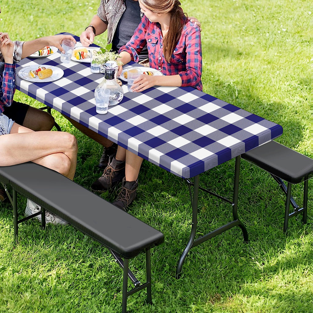 Navy And White Buffalo Check Print Picnic Table Cover