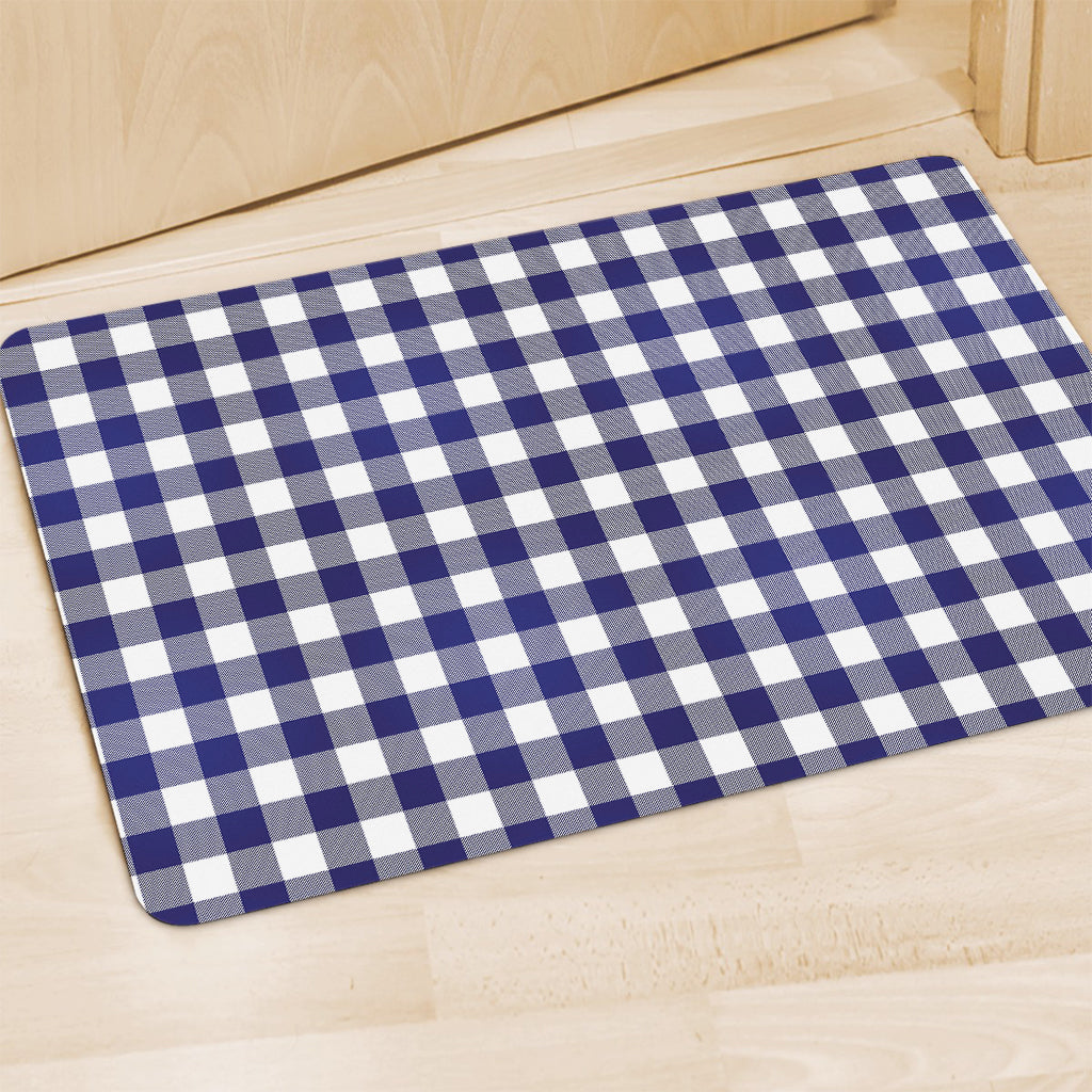 Navy And White Buffalo Check Print Polyester Doormat