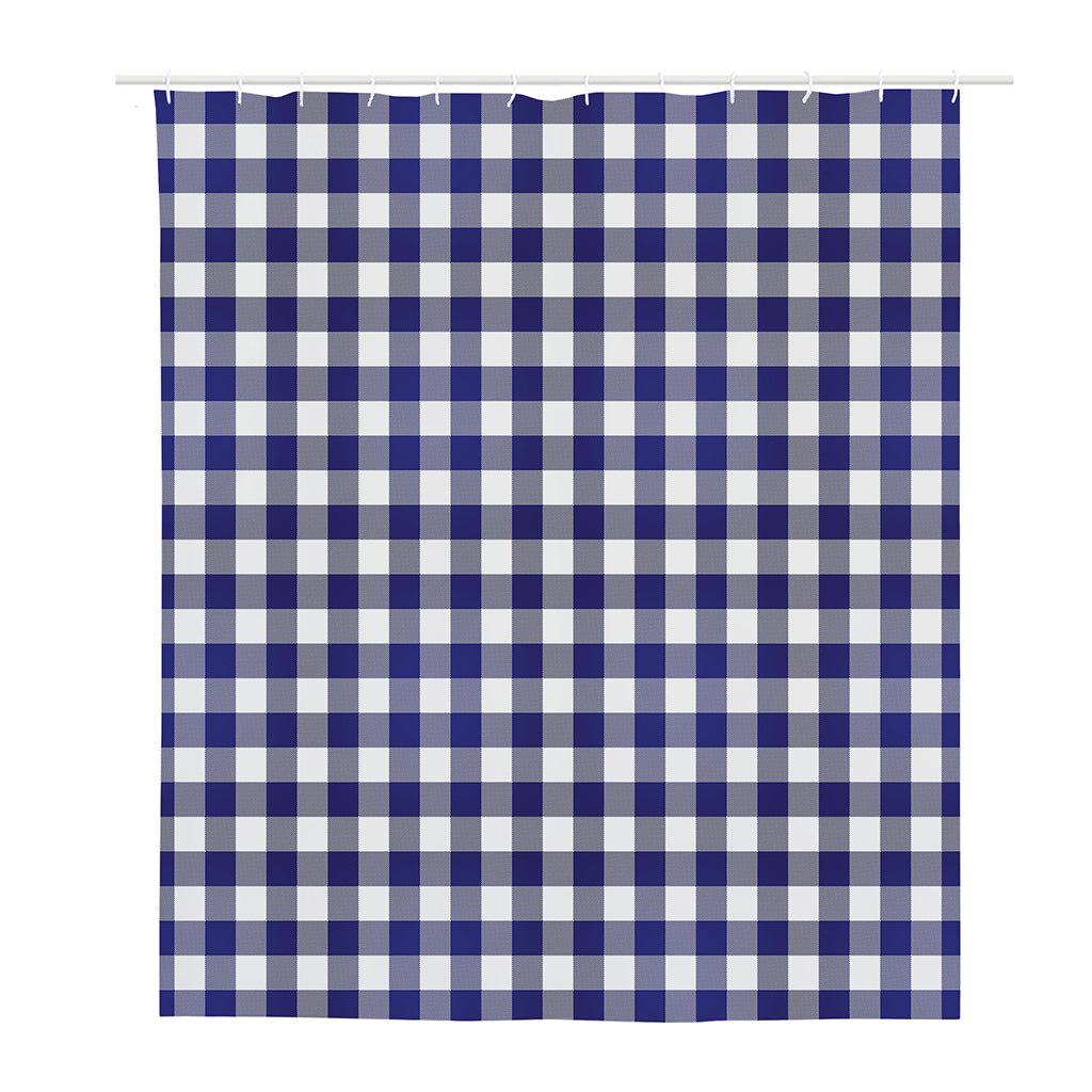Navy And White Buffalo Check Print Polyester Shower Curtain