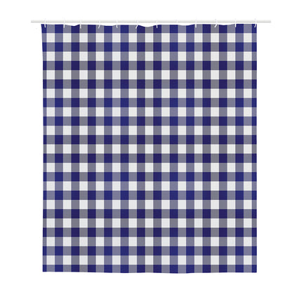 Navy And White Buffalo Check Print Polyester Shower Curtain