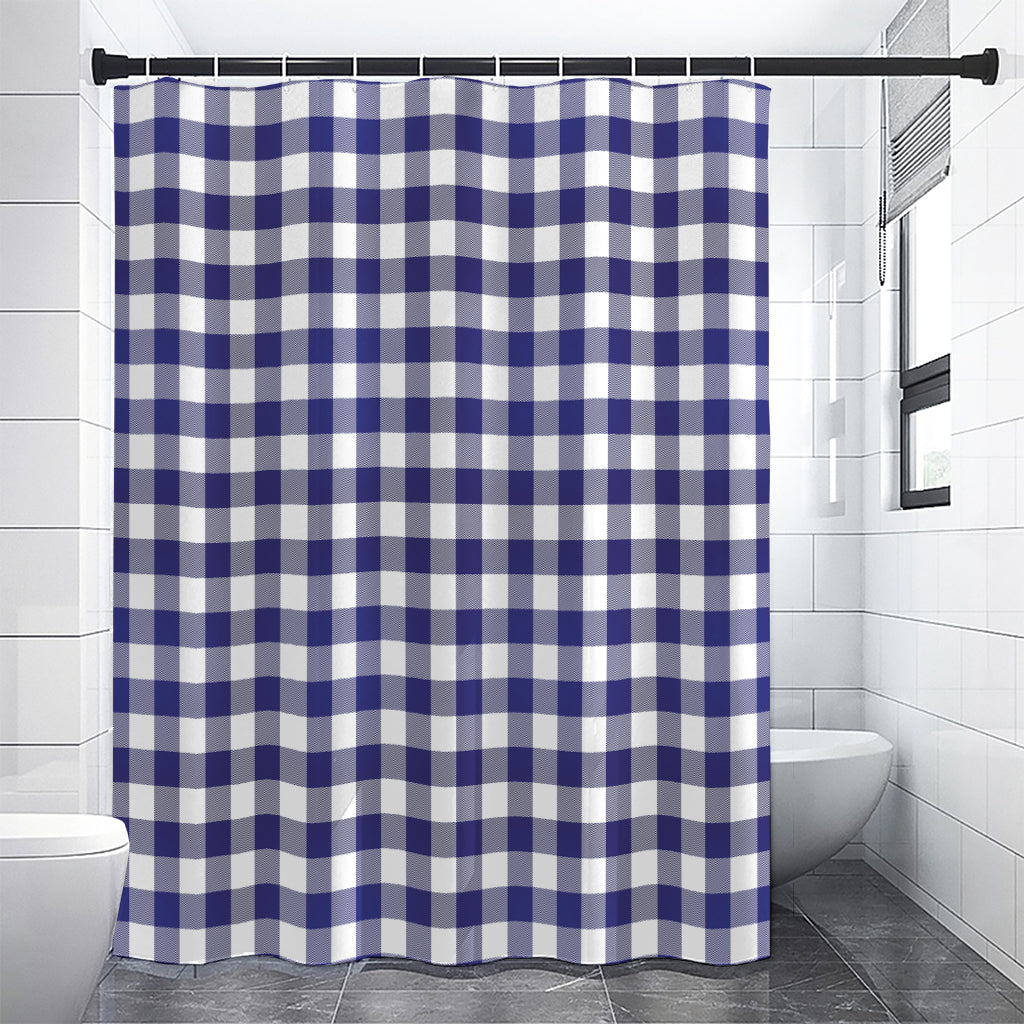 Navy And White Buffalo Check Print Premium Shower Curtain