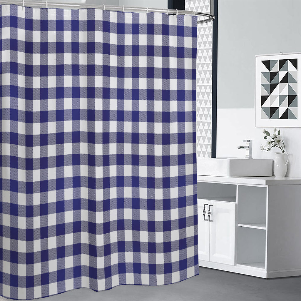 Navy And White Buffalo Check Print Premium Shower Curtain