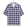 Navy And White Buffalo Check Print Rayon Hawaiian Shirt