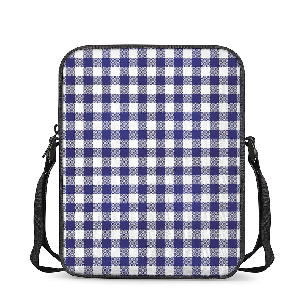 Navy And White Buffalo Check Print Rectangular Crossbody Bag