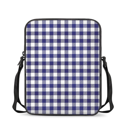 Navy And White Buffalo Check Print Rectangular Crossbody Bag