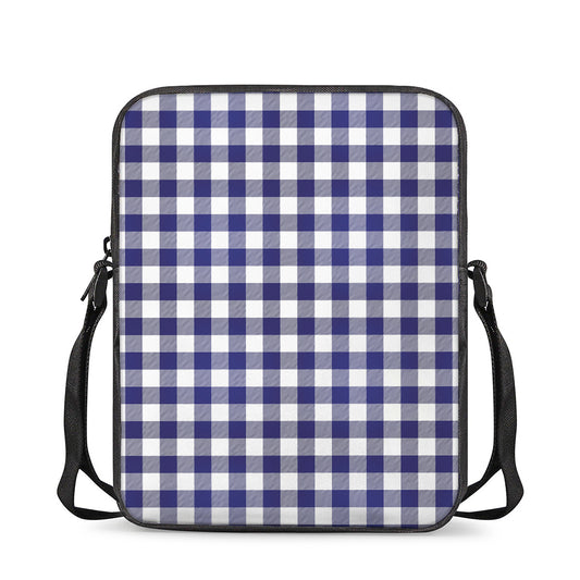 Navy And White Buffalo Check Print Rectangular Crossbody Bag